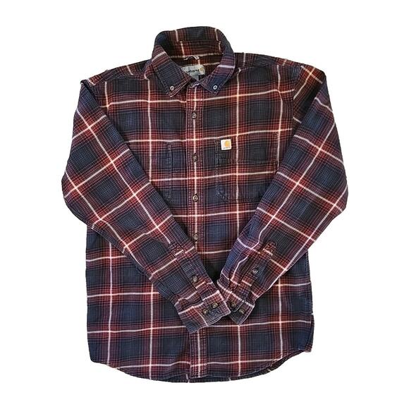 CARHARTT Relaxed Fit Men's Small Flannel Button Up Shirt Red Plaid - Picture 1 of 11